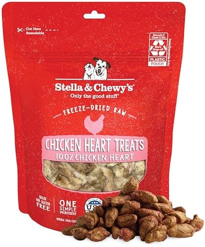 Stella & Chewy's Freeze-Dried Raw Chicken Heart Dog Treats - Single Ingredient, No Additives - Premium Training Treats - Perfect For Picky Eaters - 3oz Bag