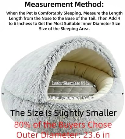 2-in-1 Convertible Cat & Dog Bed Cave with Removable Zipper Hood, Converts to Calming Donut Bed, Reversible Plush & Cooling Ice Silk Cushion (Grey, 19.7 in Small Size)