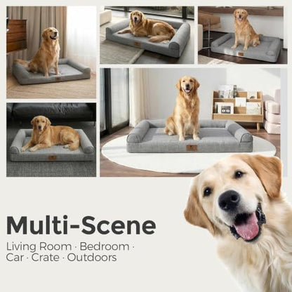 Sytopia 42 Inch Indestructible Dog Beds for Large Dogs, Chew Proof Orthopedic Egg Crate Foam Pet Bed with Washable Removable Cover and Anti-Slip Bottom, Grey