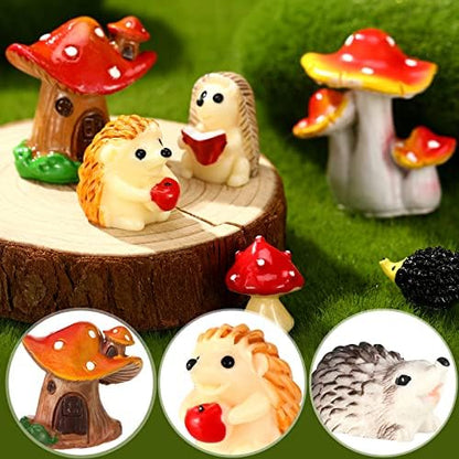 Woanger 30 Pcs Fairy Garden Accessories Hedgehog Mushroom Figurines, Vivid