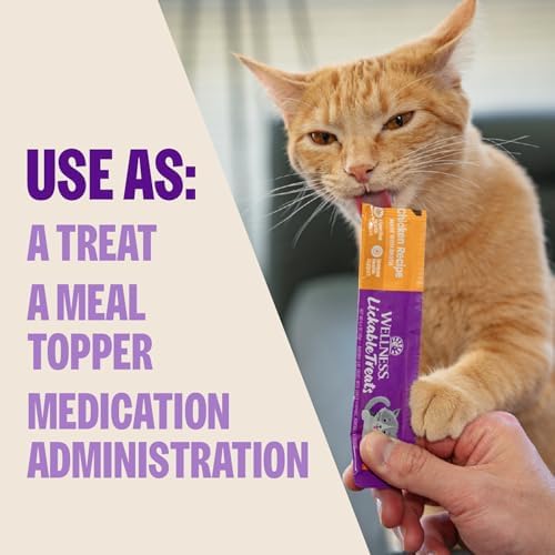Wellness Lickable Soft Puree Cat Treats, All Lifestages, Kitten to Senior, Natural, Grain Free, Tuna Flavor, 0.4 oz, Pack of 12 Tubes