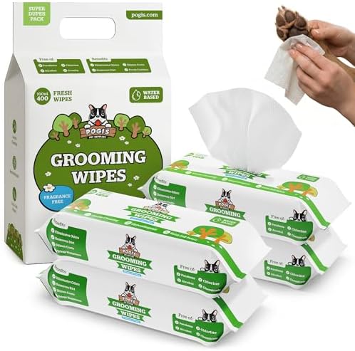 Pogi’s Dog Wipes – Hypoallergenic Pet Wipes for Paws, Body & Butt – Cleaning & Hydrating, Fragrance Free, 400 Count