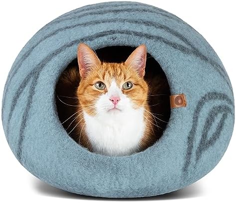 MEOWFIA Cat Cave - Merino Wool Bed for Indoor Cats (Aquamarine, Medium)