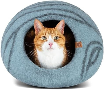 MEOWFIA Cat Cave - Merino Wool Bed for Indoor Cats (Aquamarine, Medium)