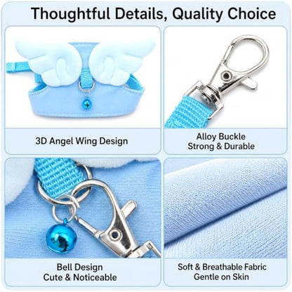 Ferret Harness and Leash Set for Adult Ferrets, Cute Angel Wing Small Animal Vest Harness, Adjustable for Ferrets Kittens Mini Dogs Blue1536-2