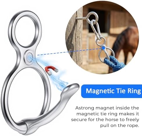 2 Sets Horse Tie Ring, Stainless Steel Magnetic Tie Ring for Horses, Safe Horse Training Equipment with Eye Bolt & Quick Snap, Horses Tack Supplies for Stables, Trailers, Fences