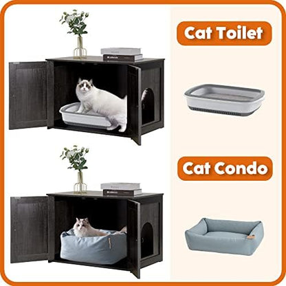 DWANTON Cat Litter Box Enclosure, Hidden Litter Box Furniture, 27.6 Inches