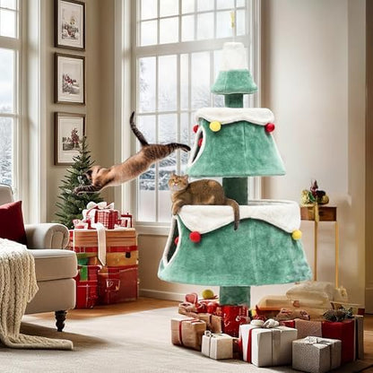 DWVO 63" Christmas Cat Tree with 2-Storey House