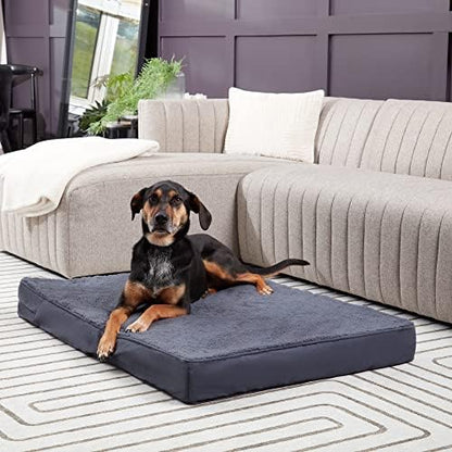 Happy Hounds Oscar Rectangle Orthopedic Foam Sherpa Dog Bed, Medium (42 x 30 in.), Prussian Blue