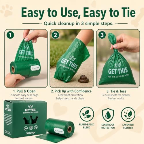 GET THIS Dog Poop Bag - 300 Dog Waste Bags, Lavender Scented, Leakproof & Odor-Trapping, Durable Waste Bags – 20 Rolls (15 Pet Poop Bagі Per Roll), 13x9" Environment-friendly Potty Bags