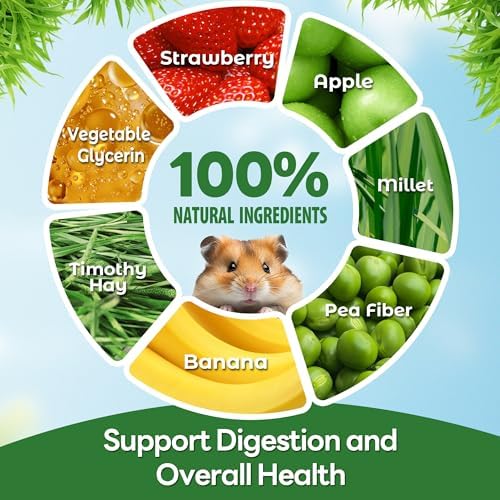 TEEWY Guinea Pig Chew Toys, Prevent Teeth Overgrowth, Natural Timothy Grass & Vegetables, Hamster Chew Toys, Guinea Pig Toys, Chinchilla Toys, 4PCS, Grass Patch & Carrots