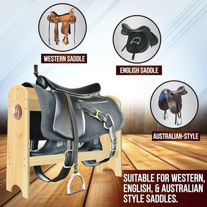 HOTCAN Pine Wood Saddle Rack | Ideal Saddle Stand for Horse Gear and Horse Tack Organizers | Suitable for Displaying Trophy Tack at Home | Compatible with English, Australian, Western Saddles(Natural)