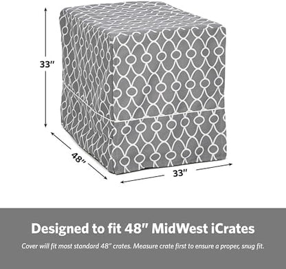 MidWest Homes for Pets XL Dog Crate Cover with Teflon Fabric Protector, Poly-Cotton Privacy Kennel Cover Fits Most 48-inch Crates, Gray Designer Print, Washable, Reduces Barking
