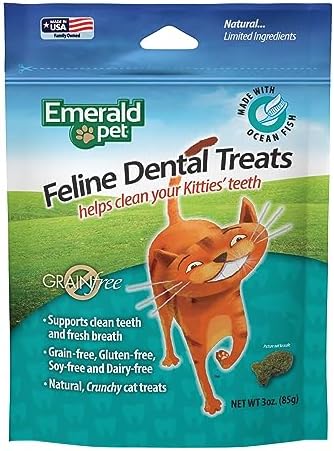 Emerald Pet Grain Free Cat Dental Treats, Ocean Fish, 3 oz