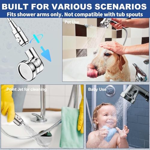 Dog Shower Attachment for Convenient Dog Bath, 3-mode High Pressure Handheld Dog Shower Head, Indoor Shower Dog Wash Sprayer Kit Includes 8.2-Foot Hose, 3-way Diverter, Dog Brush and Adhesive Holder