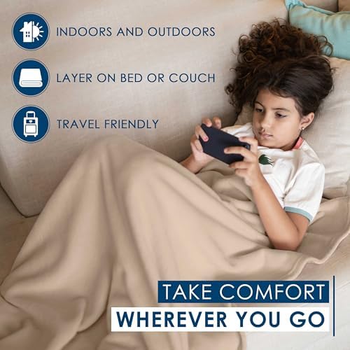 Twin Size Fleece Bed Blanket | Comfy Supersoft Fleece Blanket – All-Season Light Weight Throw Blanket | Luxuriously Soft | Throw Blanket for Couch and Sofa | Machine Wash | Beige