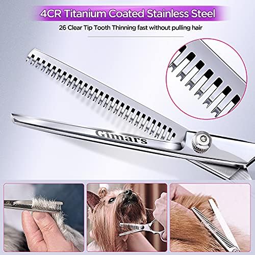 Gimars Professional 4CR Stainless Steel 6 in 1 Grooming Scissors for Dogs with Safety Round Tip, Heavy Duty Titanium Coated Pet Grooming Scissor for Dogs, Cats and Other Animals