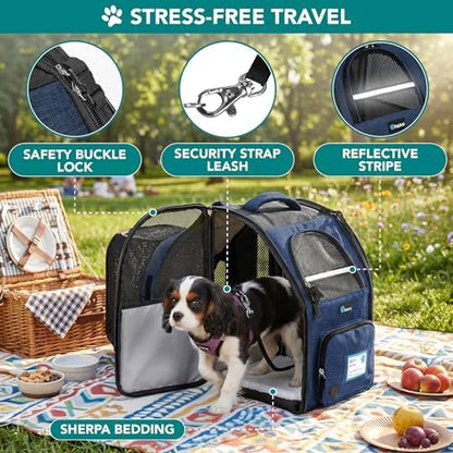PetAmi Expandable Dog Backpack Carrier for Cats & Pets, Breathable Cat Carrier Backpack with Top Window & Multi-Entry, Ventilated Foldable Travel Carrier for Small Medium Pets up to 18 lbs, Navy