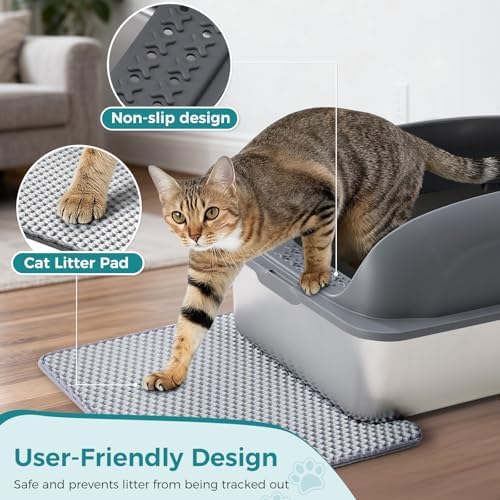 OLIXIS Stainless Steel Large Cat Litter Box with Lid, High Wall Sides