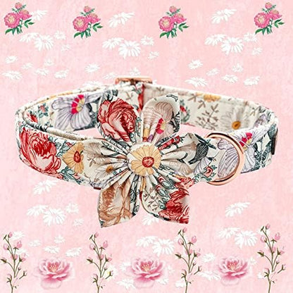 Elegant Little Tail Vintage Floral Dog Collar with Comfortable Adjustable Sizes for Small to Large Dogs