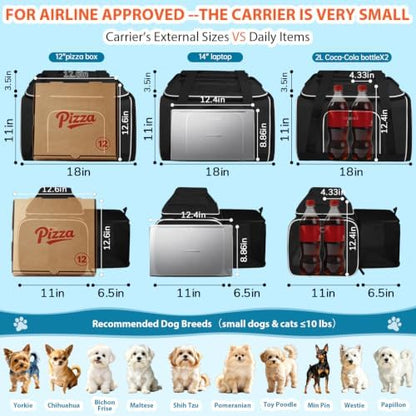Petskd Top and Side Expandable Small Pet Carrier Airline Approved, Black