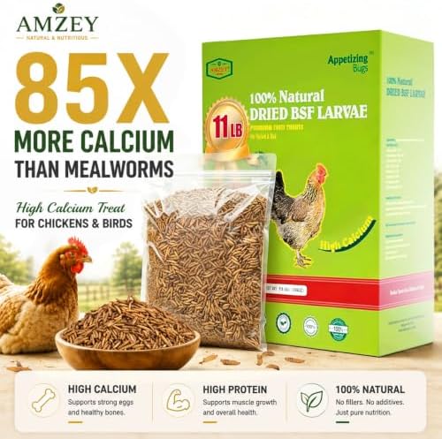 Amzey 11 LB Dried Black Soldier Fly Larvae, High-Calcium Chicken Treats