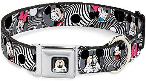 Buckle-Down Seatbelt Buckle Dog Collar - Mickey & Minnie Peek-a-Boo Expressions Swirl Black/White - 1" Wide - Fits 9-15" Neck - Small