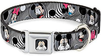 Buckle-Down Seatbelt Buckle Dog Collar - Mickey & Minnie Peek-a-Boo Expressions Swirl Black/White - 1" Wide - Fits 9-15" Neck - Small