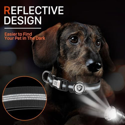 Waterproof AirTag Dog Collar with QR Code Dog Tag, Black M