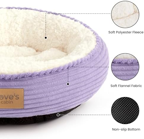 Love's cabin Round Donut Cat and Dog Cushion Bed, 20in Pet Bed for Cats or Small Dogs, Anti-Slip & Water-Resistant Bottom, Soft Durable Fabric Pet beds, Washable Luxury Cat Dog Bed Lavender Stripe