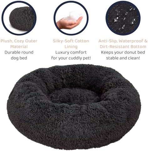 Calming Donut Dog Bed for Small Dogs, Round Dog Bed for Medium & Large Dogs
