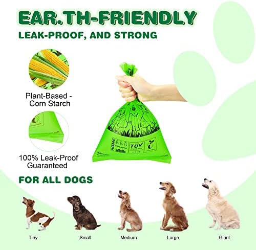 Dog Poop Bag Rolls 570 Count with Dispenser, Biodegradable Unscented Pet Waste Bags, Guaranteed Extra Thick, Leak Proof Doggie Refill Bags for Easy Cleanup, Big Size 9 x 13 Inches