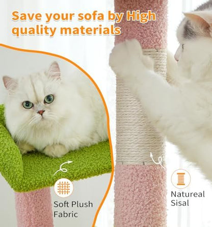 Made4Pets Cat Tree Tower 56" Cat Tower for Indoor Cats Kitten Tree Multi-Level Cat Tree with 2 Condo Furniture Activity Center with Scratching Posts Funny Toys (Pink Flower Green)