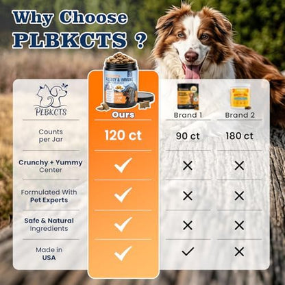 Dog Allergy Chews-120 Crunchy & Creamy Chews, anti-Allergy & Itching Skin Relief Bites Immune Support, with Omega 3 Fish Oil Probiotics for Seasonal All Issues Allergies Made in USA Chicken Flavor