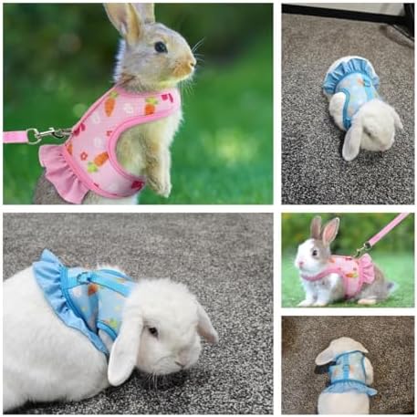 Rabbit Leash and Harness Set,Proof Walking Escape Cute Floral Mesh Vest Breathable Rabbit Clothes for Bunnies, Hiking, Training for Ferret Kitten Puppy Small Rabbit Harness Orange L