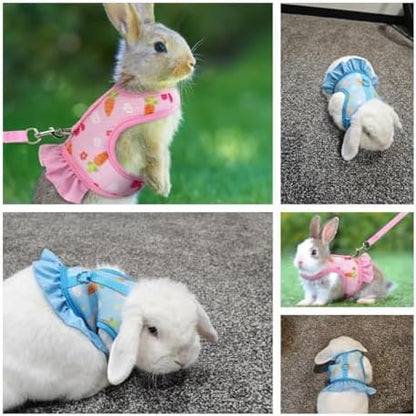 Rabbit Leash and Harness Set,Proof Walking Escape Cute Floral Mesh Vest Breathable Rabbit Clothes for Bunnies, Hiking, Training for Ferret Kitten Puppy Small Rabbit Harness Orange L