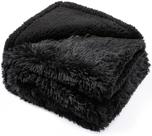 Pet Blankets Waterproof Fluffy Fleece Blanket Cat Dog Blankets Liquid Pee Proof Throw Blanket Reversible Furniture Protector Cover Washable for Couches Beds Sofa 65"x57" Black