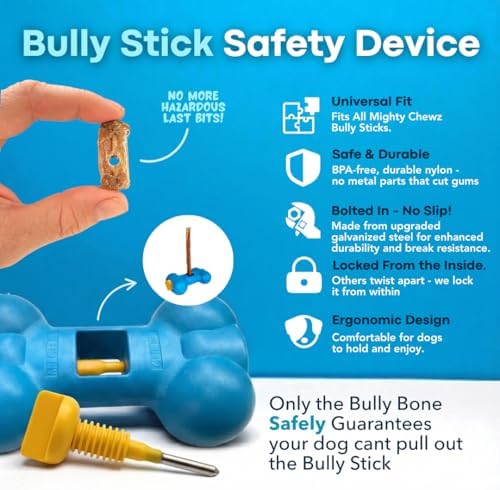 7" Thick Bully Sticks (10 Pack) with Bully Stick Safety Device - No Choking/All Natural Pizzle Sticks and Bully Stick Holder