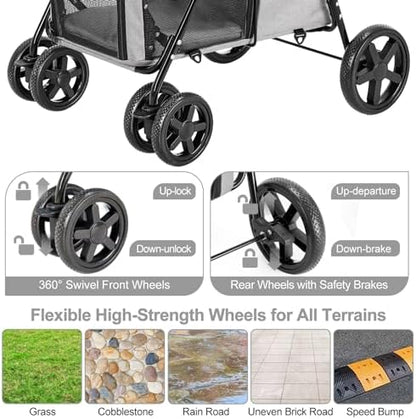 Double Pet Stroller for 2 Cats or 2 Dogs with Detachable Carriers