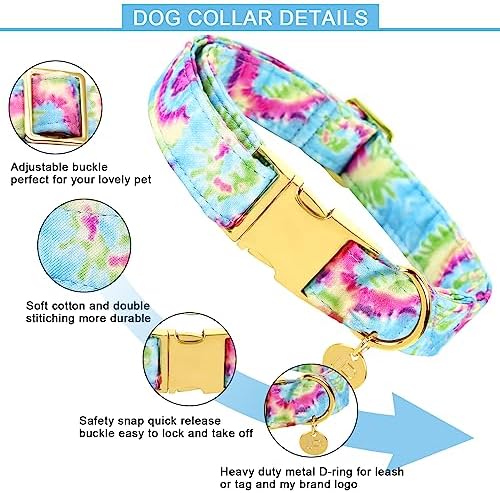 Tie Dye Summer Cotton Dog Collar with Metal Buckle Gift Collar for Small Medium Large Girls or Boys Dogs Cute Durable Comfortable Pet Collars