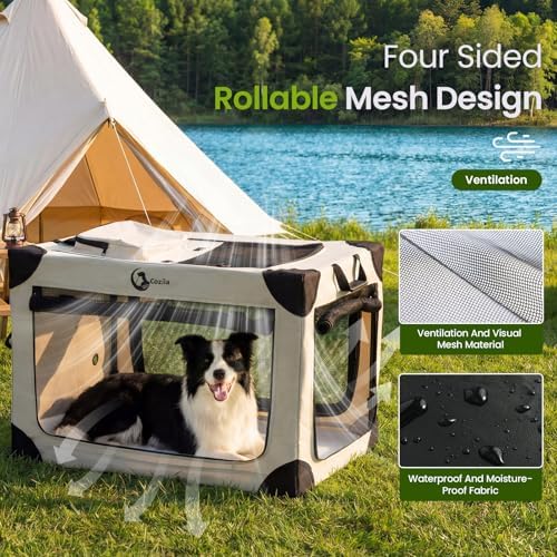 Portable Collapsible Soft Dog Crate for Extra Large Dogs, 42in Grey