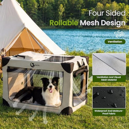 Portable Collapsible Soft Dog Crate for Extra Large Dogs, 42in Grey