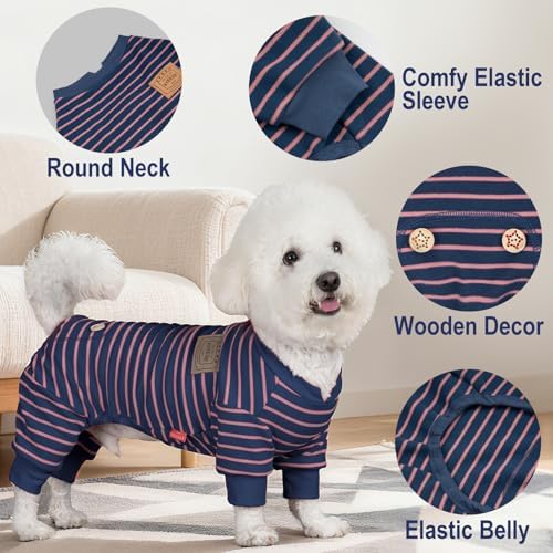 KYEESE Striped Dog Pajamas for Small Dogs Thermal Fleece Onesie Daily Wear