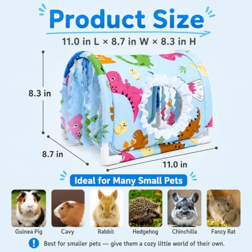 Guinea Pig Hideout Tunnel House, Blue Animal Print Small Animal Hideaway Bed with Curtains, Soft Fabric Cover and PVC Frame for Guinea Pigs, Hamsters, Hedgehogs and Small Pets