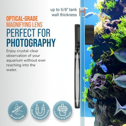 Flipper DeepSee 4" Magnetic Aquarium Viewer – Optical-Grade Magnifying Lens for Glass & Acrylic Tanks up to 5/8" Thick – Hands-Free Underwater Viewing for Fish, Corals & Aquarium Photography – Black