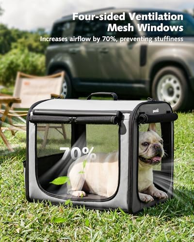Dog Car Carrier Light Weight 24×17.7×20.5in, Foldable Dog Carrier, Gray
