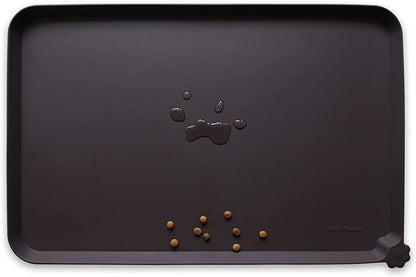 Hoki Found Large Silicone Pet Food Mat - Non Slip, Waterproof Dog Cat Bowl Mat - Dark Oak