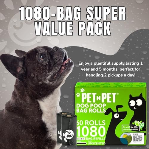 Pet N Pet Poop Bags for Dogs, 1080 Count, Plant Based, Black 9x13 Thick