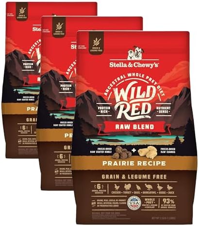 Stella & Chewy's Wild Red Raw Blend Kibble - Premium Freeze-Dried Raw Coated Dog Food - Perfect for Picky Eaters - High Protein Grain Free with 6 Poultry Sources - 3.5lb Bag (Pack of 3)