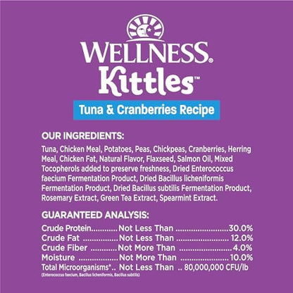 Wellness Kittles Crunchy Cat Treats, All Lifestages, Kitten to Senior, Natural, Grain Free, Tuna and Cranberry Flavor, 2 oz Bag (Pack of 2)